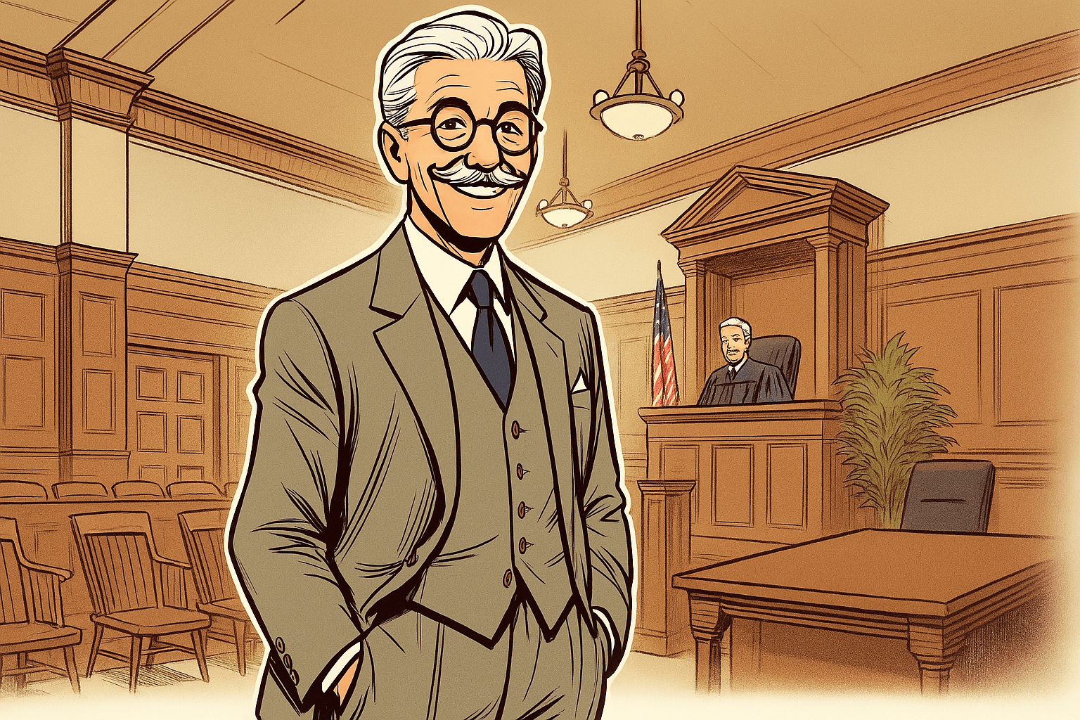 Patent law professor in a courtroom
